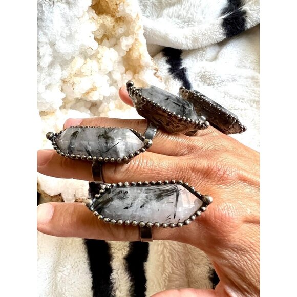 MASSIVE Witchy Tourmalated DT Quartz Ring - Picture 3 of 9